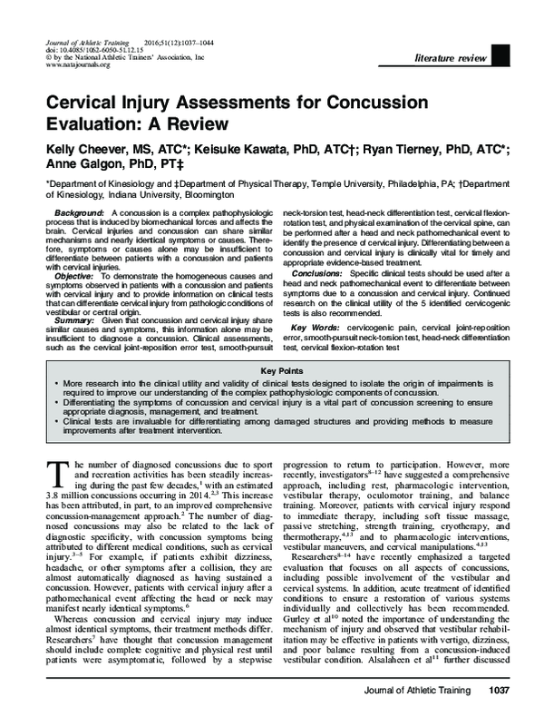 (PDF) Cervical Injury Assessments for Concussion Evaluation: A Review