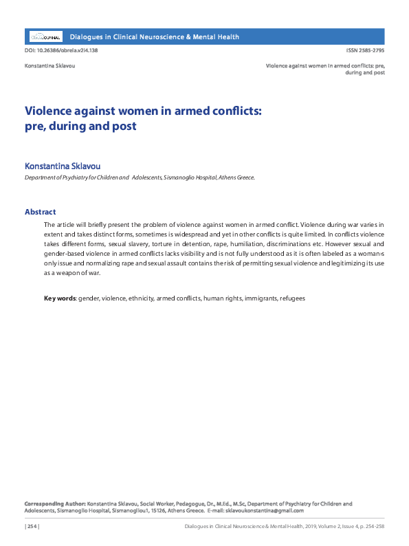 (PDF) Violence against women in armed conflicts: pre, during and post
