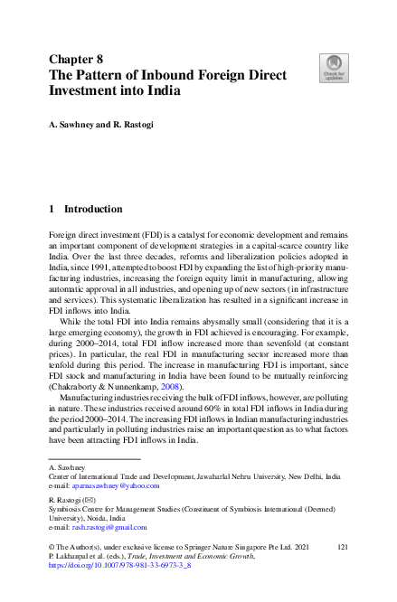 (PDF) The Pattern of Inbound Foreign Direct Investment into India
