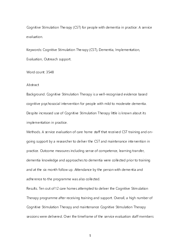 (PDF) Cognitive stimulation therapy for people with dementia in ...