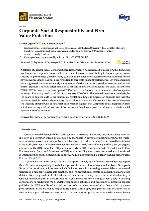 (PDF) Corporate Social Responsibility and Firm Value Protection