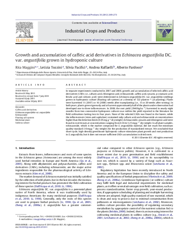 (PDF) Growth and accumulation of caffeic acid derivatives in Echinacea ...