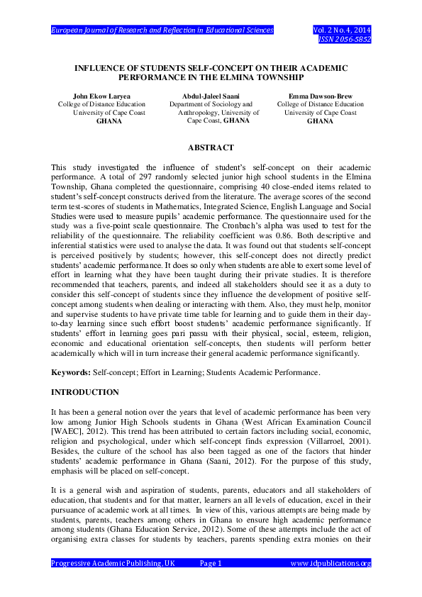 (PDF) Influence of Students Self-Concept on Their Academic Performance ...