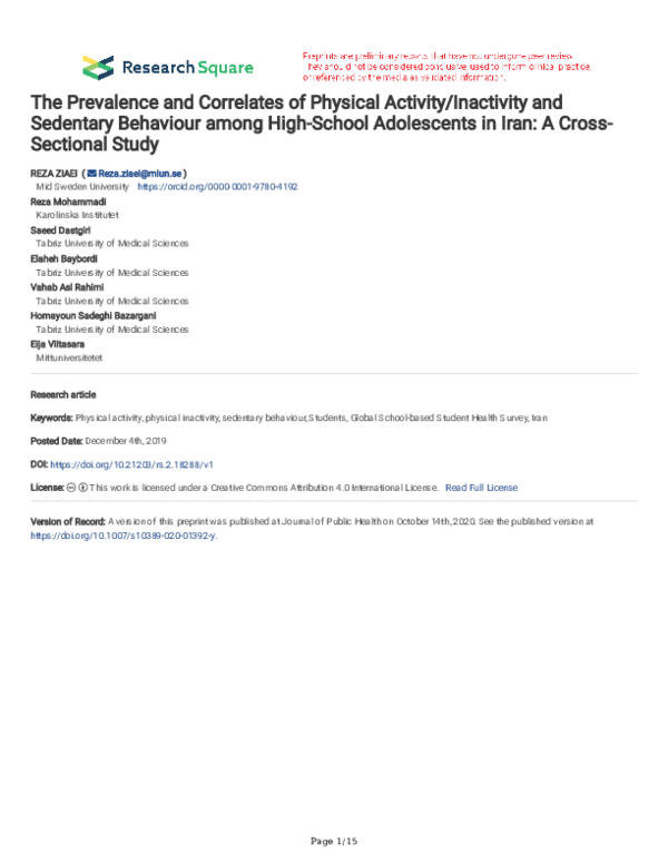 (PDF) The Prevalence and Correlates of Physical Activity/Inactivity and ...