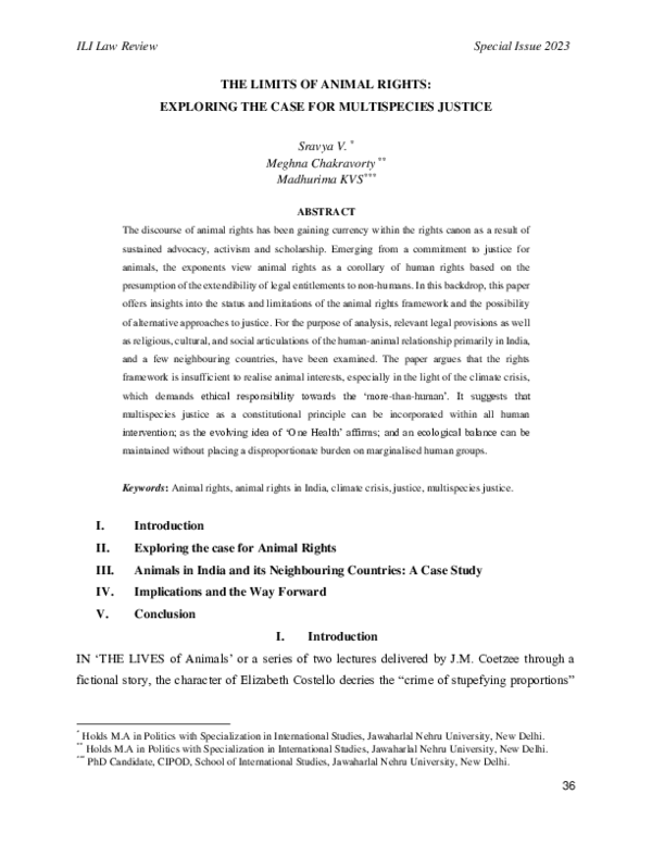 (PDF) THE LIMITS OF ANIMAL RIGHTS: EXPLORING THE CASE FOR MULTISPECIES ...