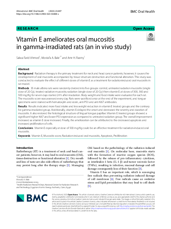 (PDF) Vitamin E ameliorates oral mucositis in gamma-irradiated rats (an ...