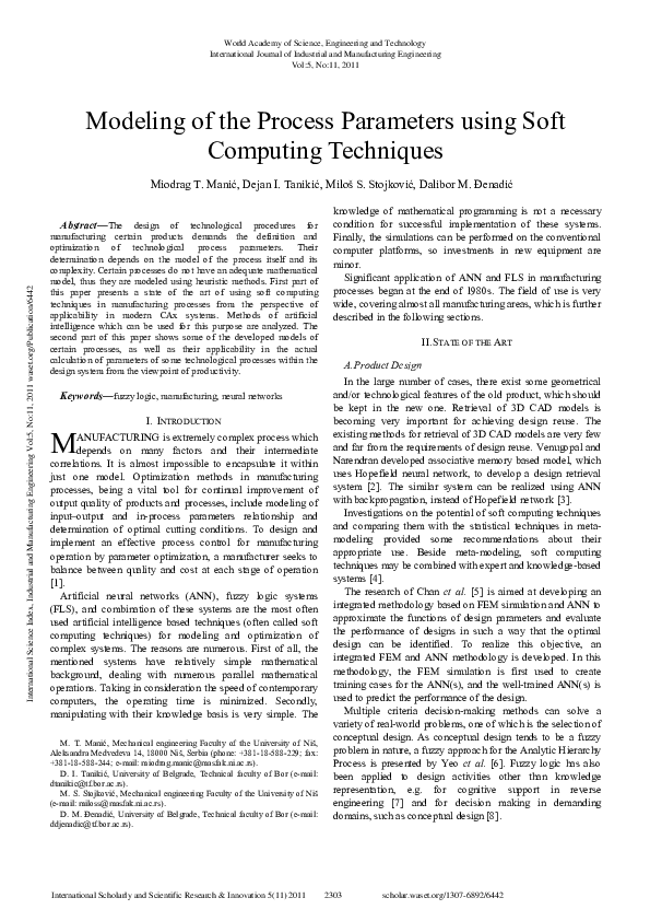 (PDF) Modeling Of The Process Parameters Using Soft Computing Techniques