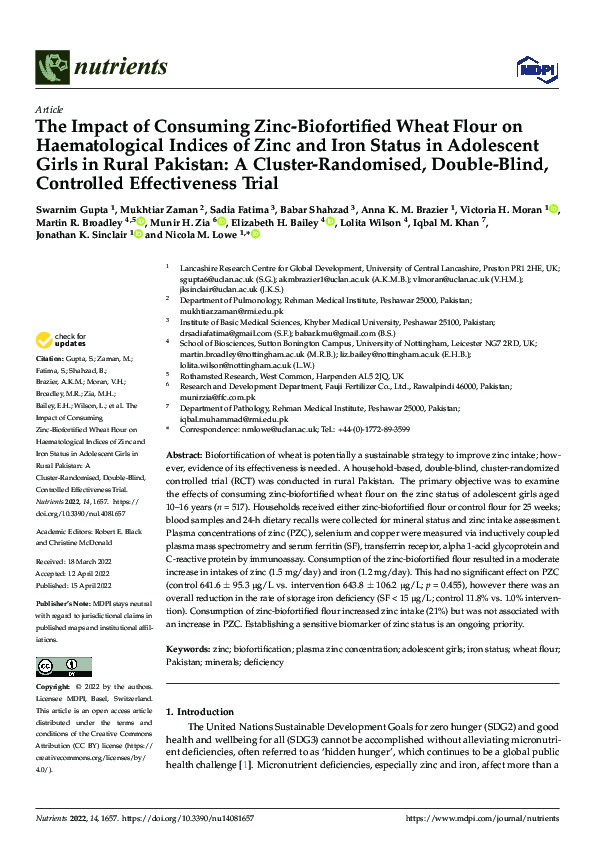 (PDF) The Impact of Consuming Zinc-Biofortified Wheat Flour on ...