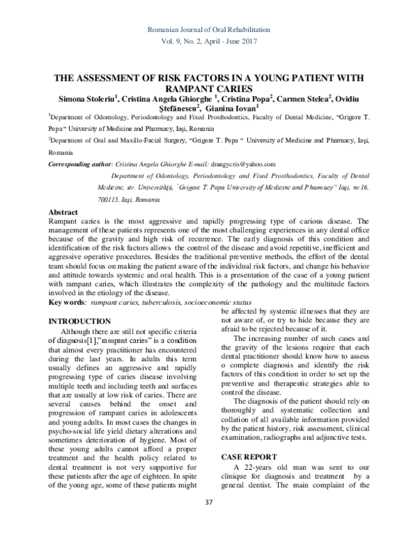 (PDF) The Assessment of Risk Factors in a Young Patient with Rampant Caries