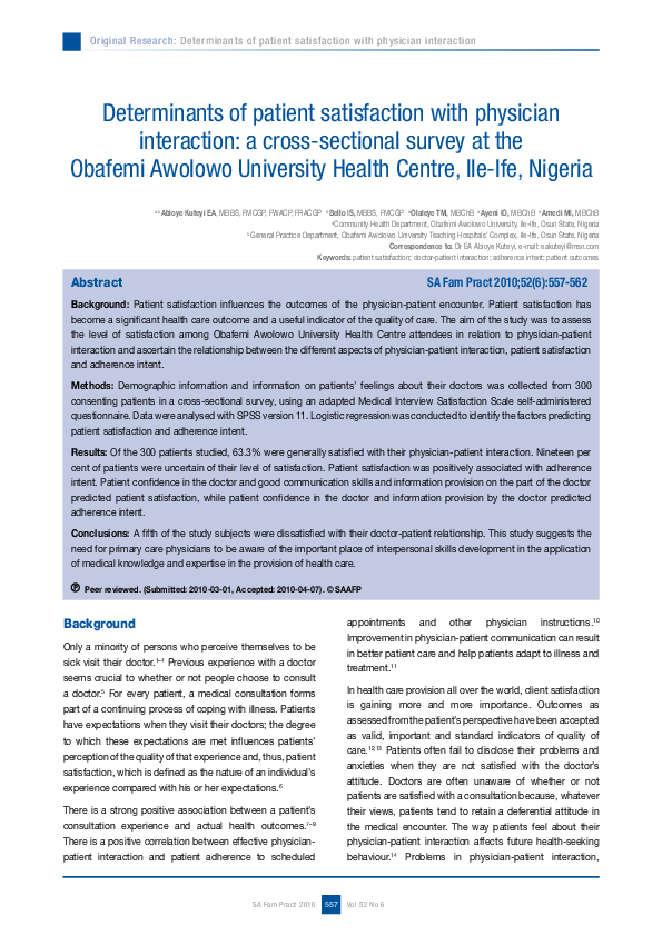 (PDF) Determinants of patient satisfaction with physician interaction ...