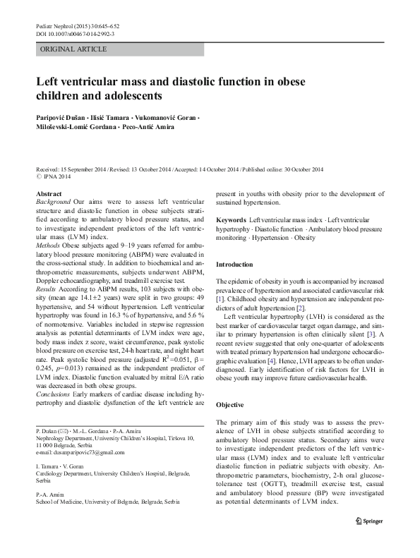 (PDF) Left ventricular mass and diastolic function in normotensive ...
