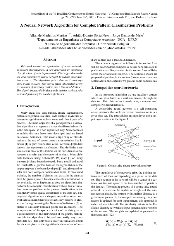 (PDF) A Neural Network Algorithm for Complex Pattern Classification ...