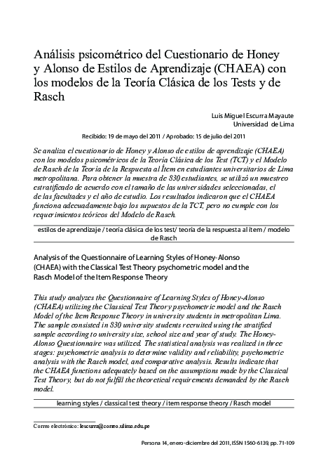 (PDF) Análisis psicométrico del Cuestionario de Honey y Alonso de ...