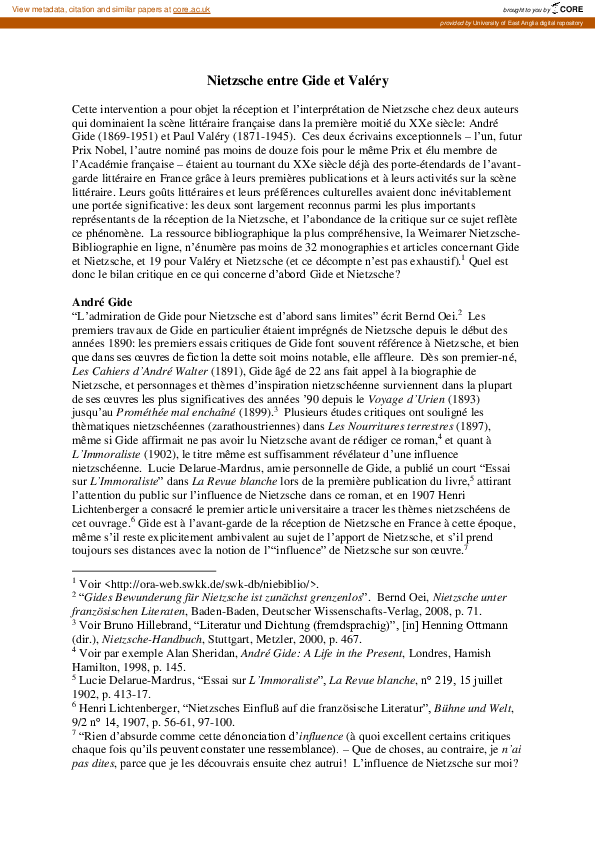 PDF) Nietzsche entre Gide et Valéry