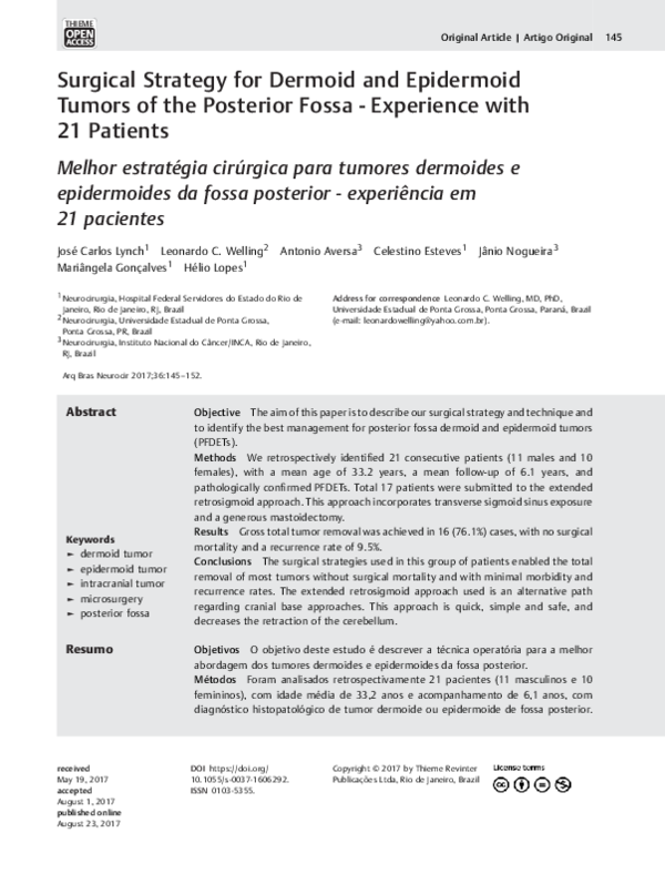 (PDF) Surgical Strategy for Dermoid and Epidermoid Tumors of the ...