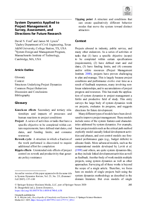 (PDF) System Dynamics Applied to Project Management: A Survey ...