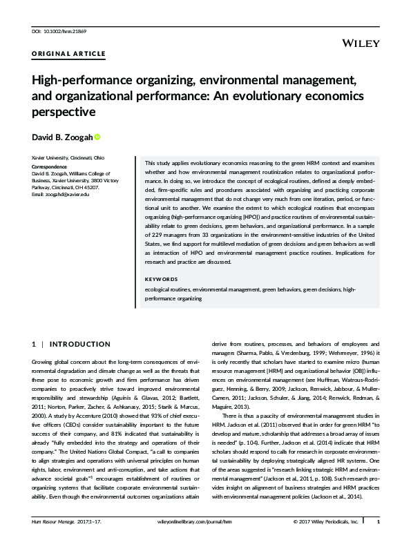 (PDF) High Performance Organizing, Environmental Management, and ...