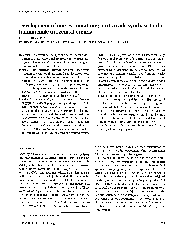 (PDF) Development of nerves containing nitric oxide synthase in the ...
