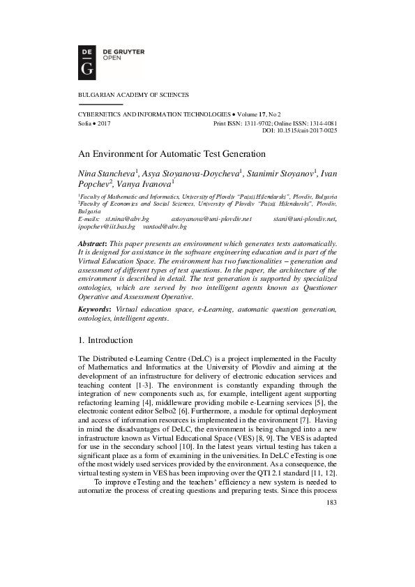 (PDF) An Environment for Automatic Test Generation