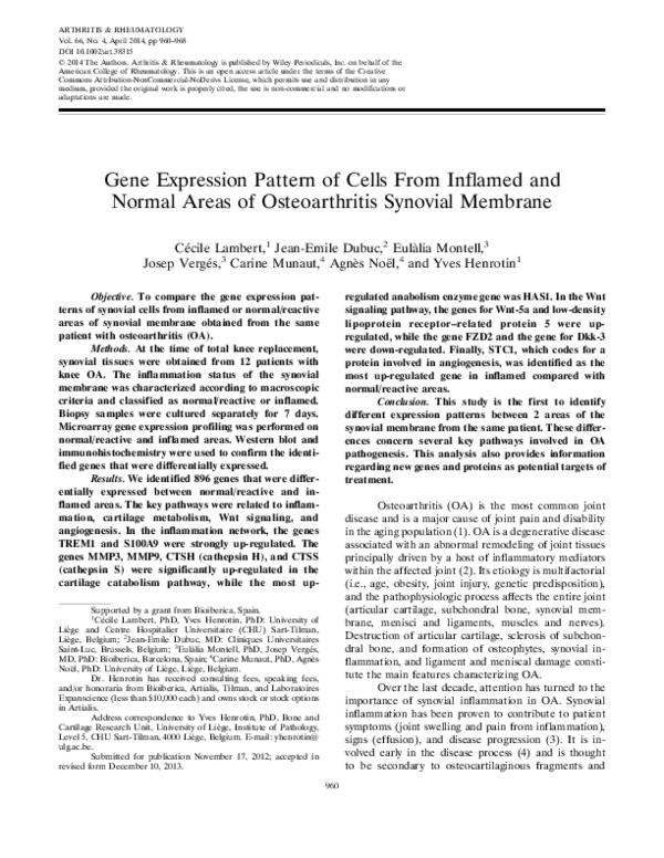 (PDF) Gene Expression Pattern of Cells From Inflamed and Normal Areas ...