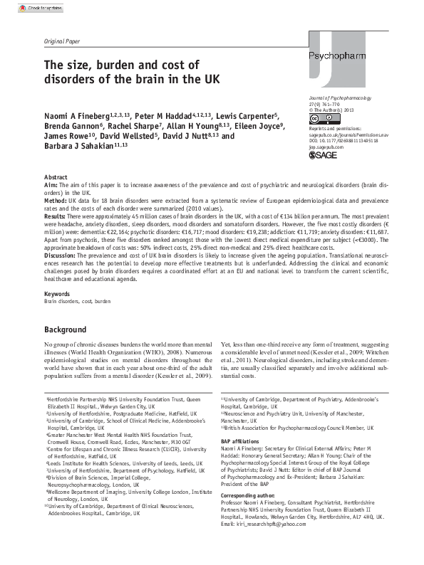 (PDF) The size, burden and cost of disorders of the brain in the UK