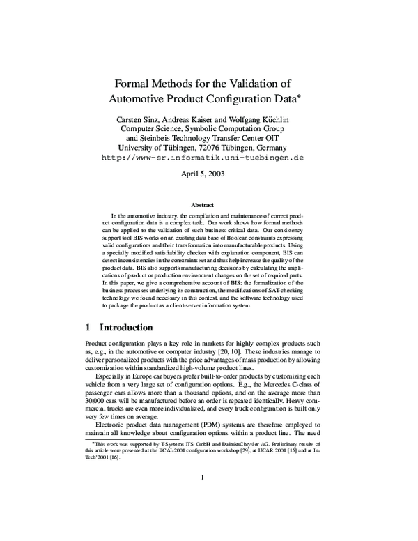 (PDF) Formal methods for the validation of automotive product ...