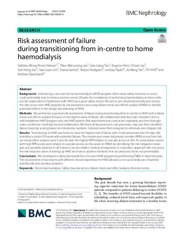 (PDF) Risk assessment of failure during transitioning from in-centre to ...