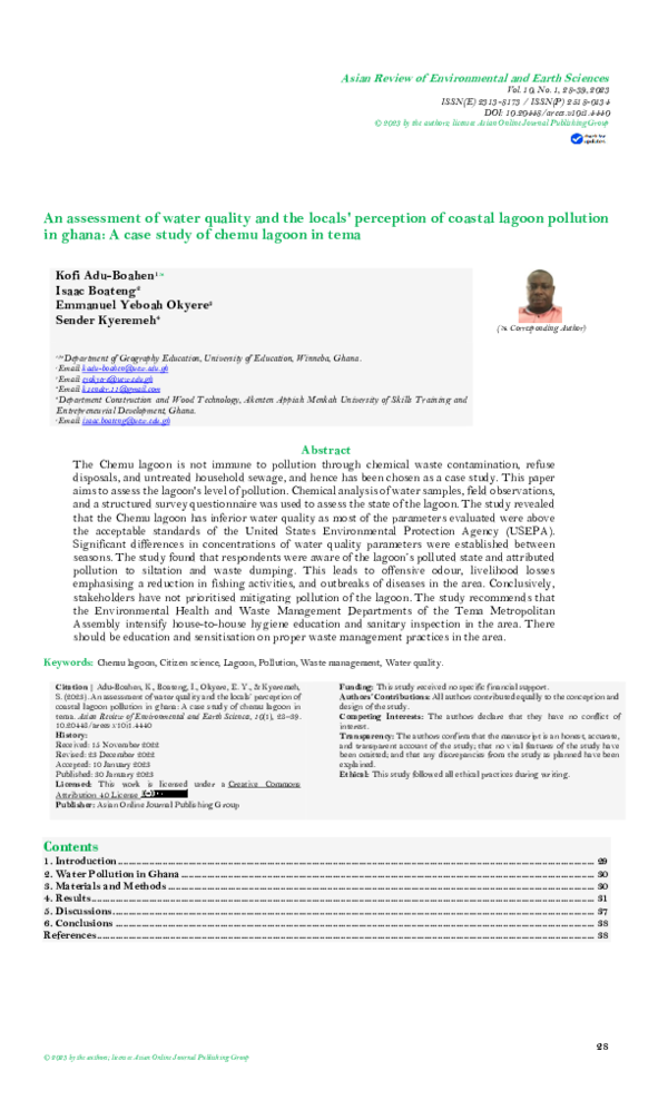 (PDF) An assessment of water quality and the locals' perception of ...