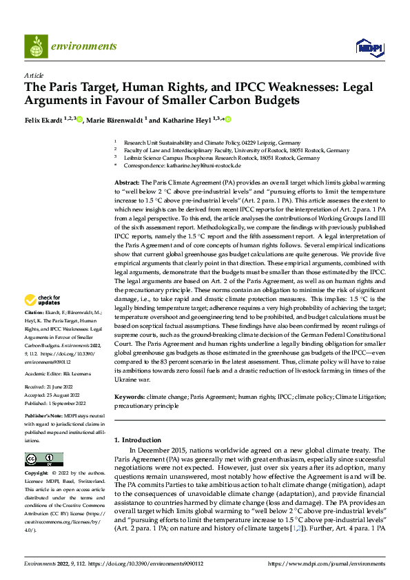 (PDF) The Paris Target, Human Rights, and IPCC Weaknesses: Legal ...