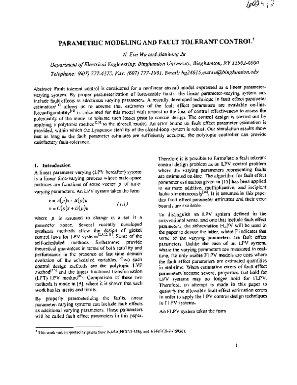 (PDF) Parametric modeling and fault tolerant control