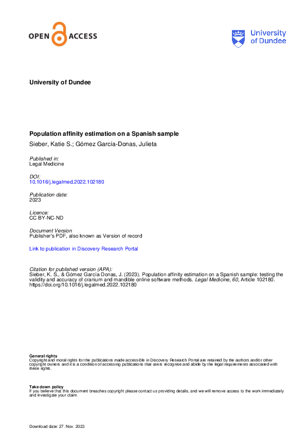 (PDF) Population affinity estimation on a Spanish sample: Testing the ...