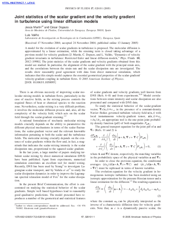 (PDF) Joint statistics of the scalar gradient and the velocity gradient ...