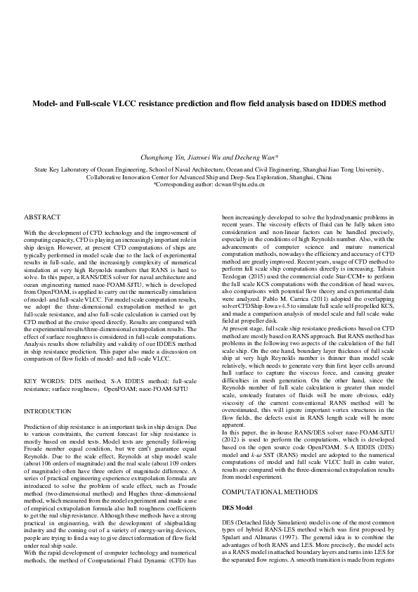 (PDF) Model and Full Scale VLCC Resistance Prediction and Flow Field ...