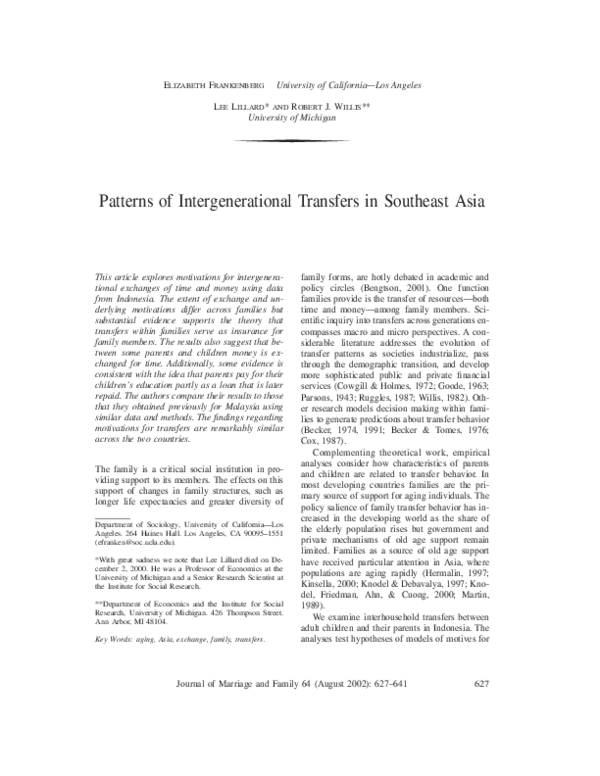 (PDF) Patterns of Intergenerational Transfers in Southeast Asia