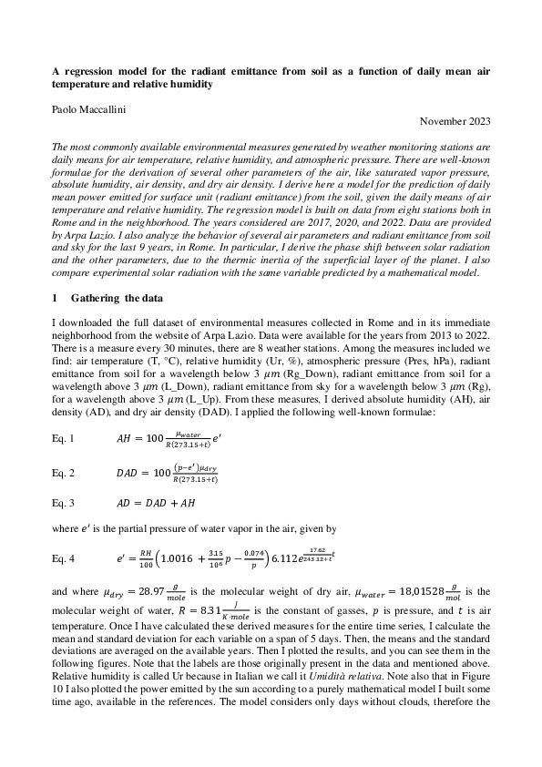 (PDF) A regression model for the radiant emittance from soil as a ...