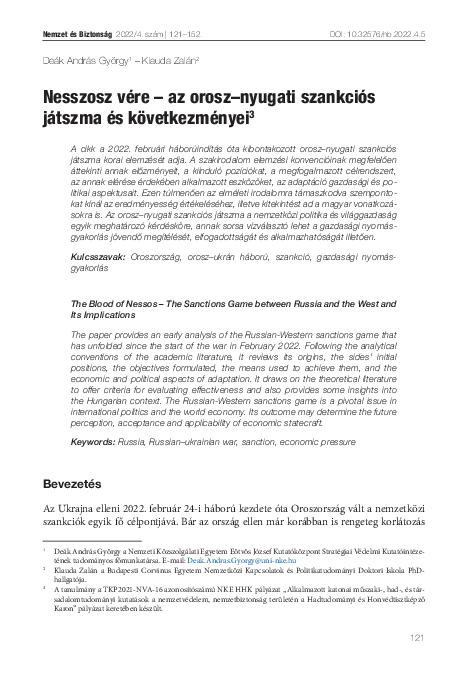 Nesszosz vére – az orosz–nyugati szankciós játszma és következményei