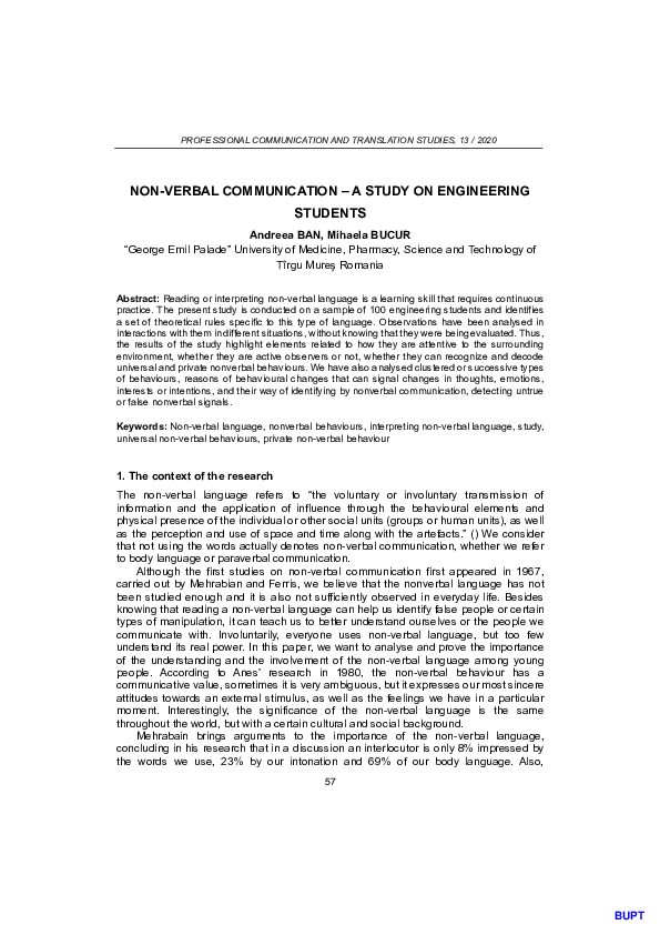 (PDF) Non-Verbal Communication – a Study on Engineering Students