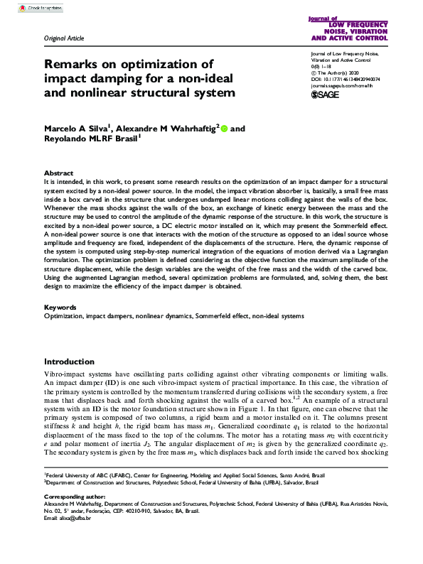 (PDF) Remarks on optimization of impact damping for a non-ideal and ...