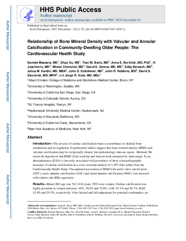 (PDF) Relationship of bone mineral density with valvular and annular ...