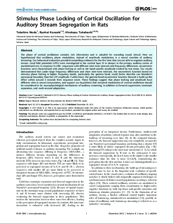 (PDF) Stimulus Phase Locking of Cortical Oscillation for Auditory ...