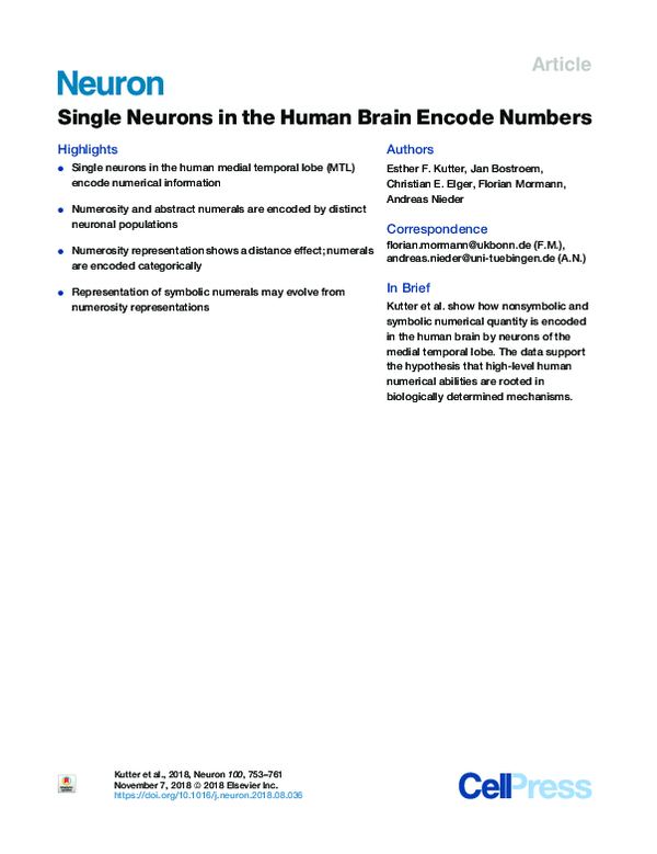 (PDF) Single Neurons in the Human Brain Encode Numbers