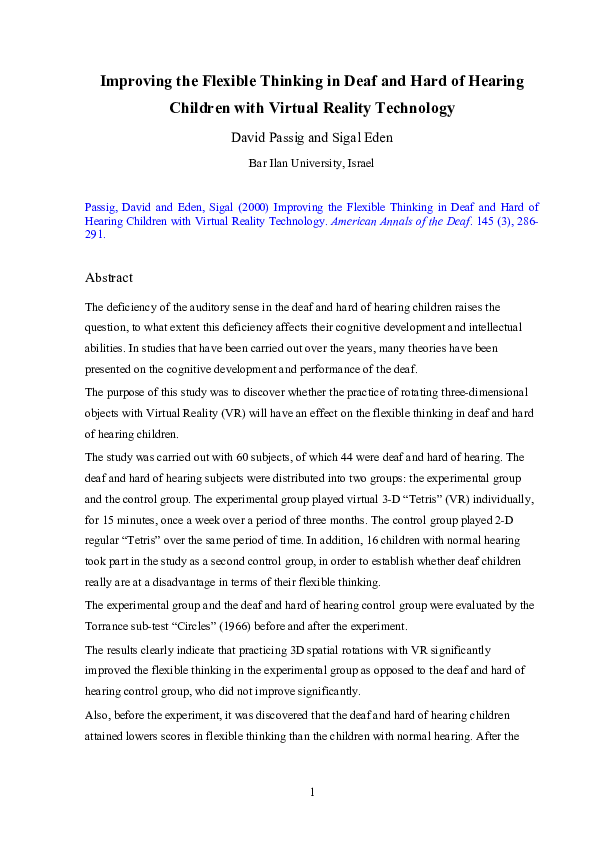 (PDF) Improving Flexible Thinking in Deaf and Hard of Hearing Children ...