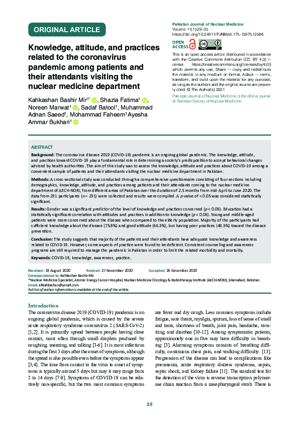 (PDF) Knowledge, attitude and practices related to Coronavirus Pandemic ...