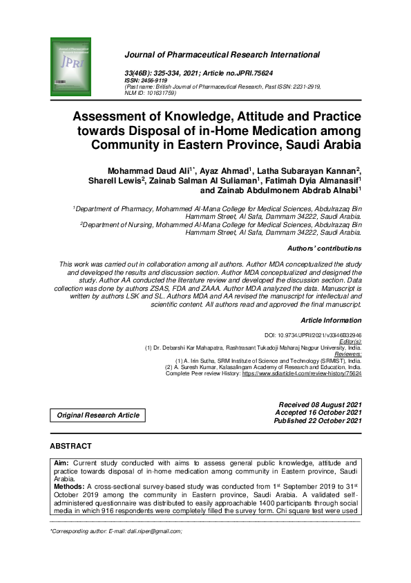 (PDF) Assessment of Knowledge, Attitude and Practice towards Disposal ...