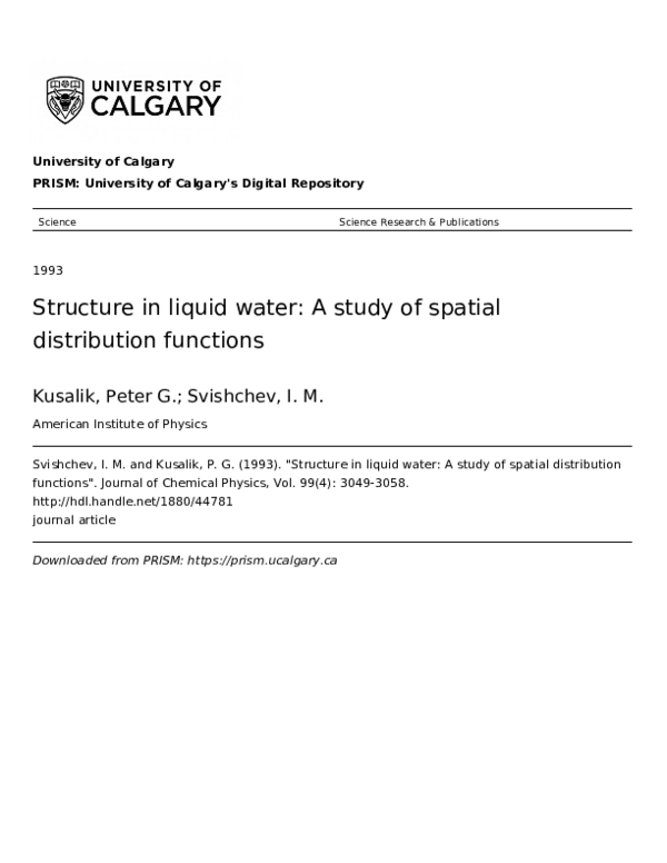 (PDF) Structure in liquid water: A study of spatial distribution functions
