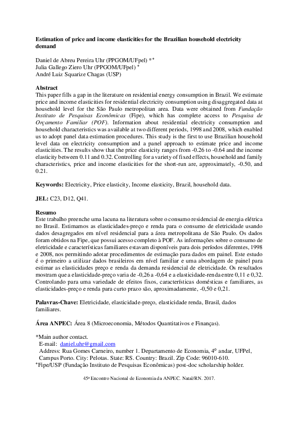 (PDF) Estimation of price and income elasticities for the Brazilian ...