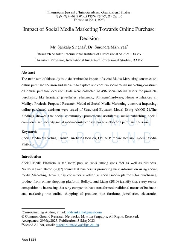 (PDF) Impact of Social Media Marketing Towards Online Purchase Decision