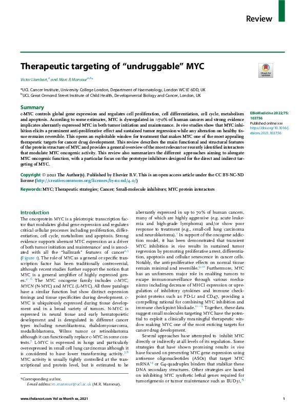 (PDF) Therapeutic targeting of “undruggable” MYC