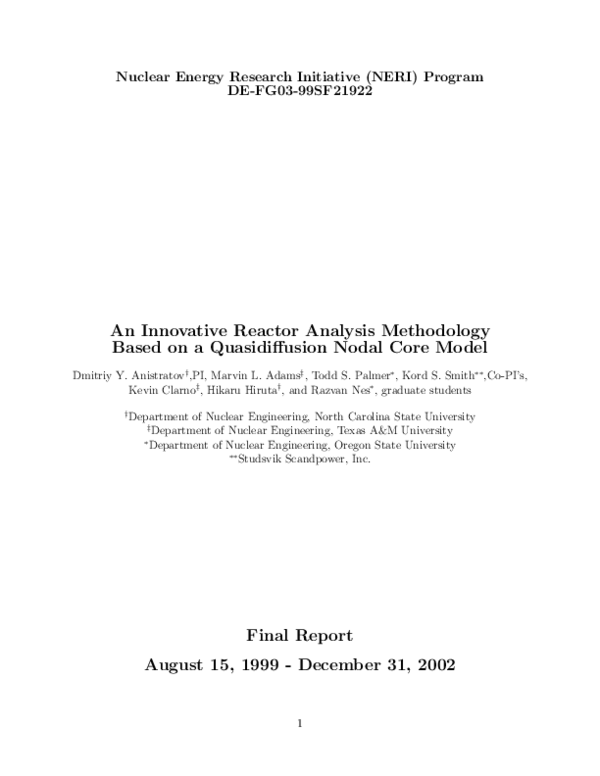 (PDF) Final Report, NERI Project: ''An Innovative Reactor Analysis ...