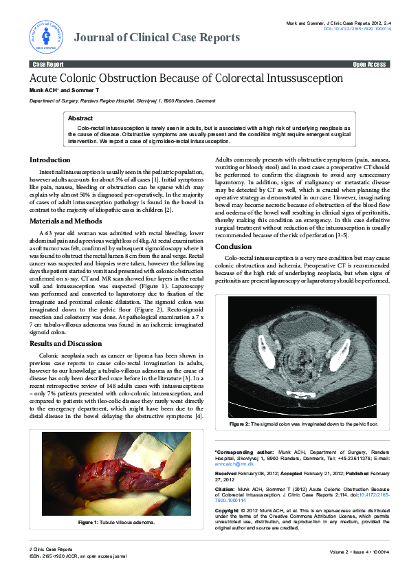 (PDF) Acute Colonic Obstruction Because of Colorectal Intussusception